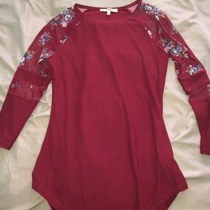 size small red long sleeve shirt with flowers